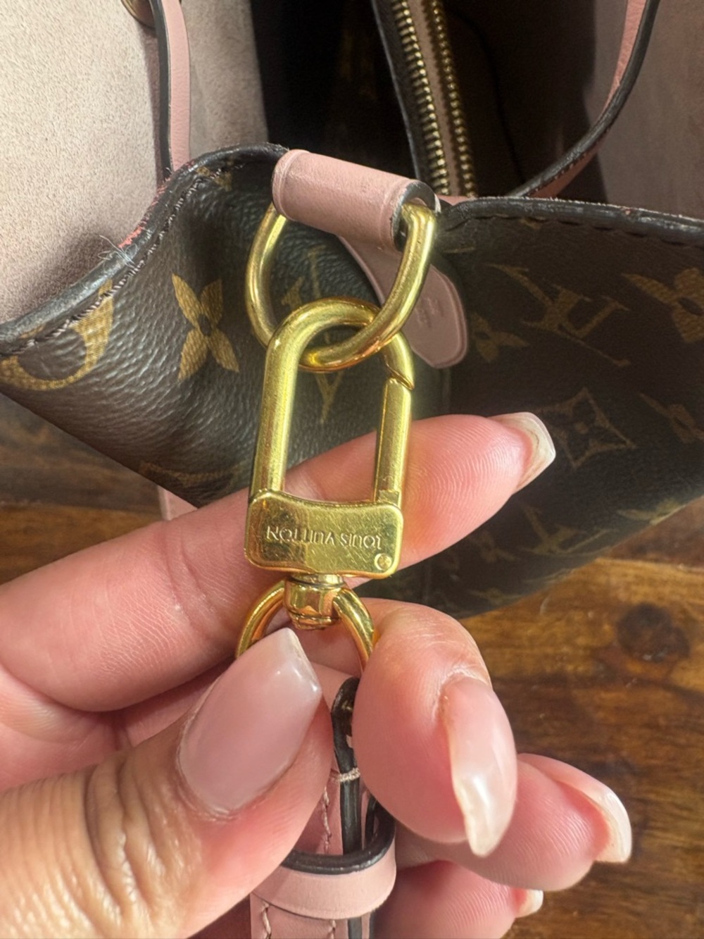 Louis Vuitton Monogram Nano Noé Bucket Bag in Brown with Pink Trim - Picture 4 of 10